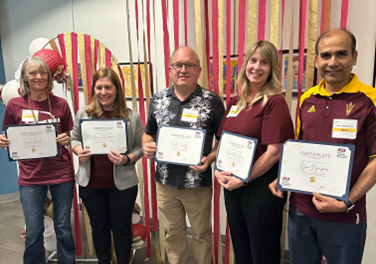Faculty award recipients, Laurie Mook, Erin Schneiderman, Dallen Timothy, Claire McWilliams, Gyan Nyaupane