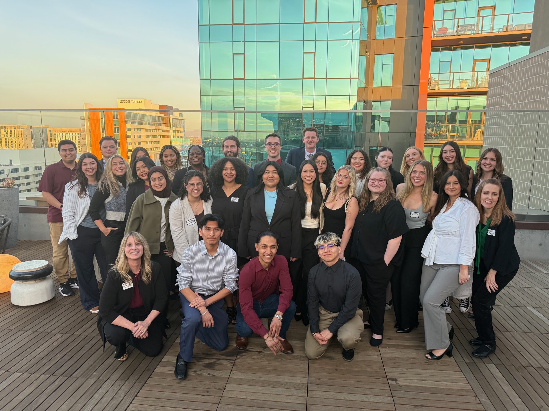 TSA students pose on the rooftop of the Omni Tempe Hotel at ASU